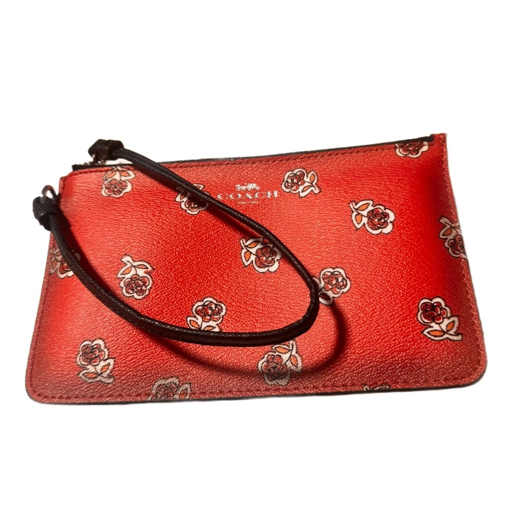 Coach Red Floral Wristlet Purse Wallet - Picture 5 of 5